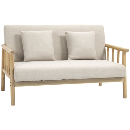 HOMCOM 2-Sitzer Sofa, Stoffbezug in Leinenoptik, kompakt, bis 200 kg, Holzrahmen, 123L x 69B x 74H cm, Beige