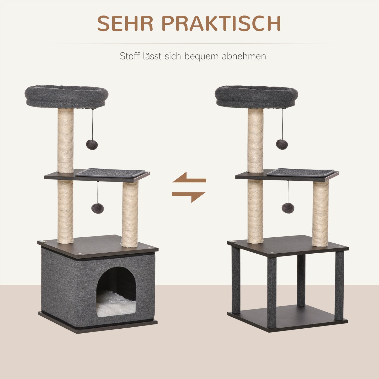 PawHut Katzenkratzbaum Katzenspielzeug Kletterbaum Spielmöglichkeiten Spielsisal Spielseil PB-Platte سيزال Dunkelgrau 40 × 40 × 104 سم