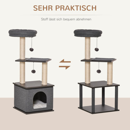 PawHut Katzenkratzbaum Katzenspielzeug Kletterbaum Spielmöglichkeiten Spielsisal Spielseil PB-Platte سيزال Dunkelgrau 40 × 40 × 104 سم