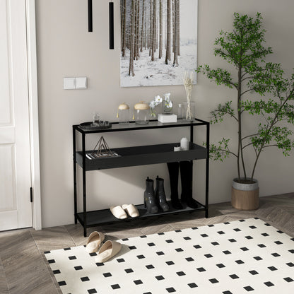 HOMCOM Konsolentisch mit 2 Regalen, Flurtisch, Flurkonsole, Schwarz