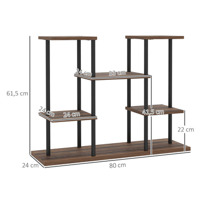 Outsunny Blumenständer mit 4 Ebenen, 4-stufiger Pflanzenständer, Blumentopfhalter für drinnen und draußen, Holz, Stahl