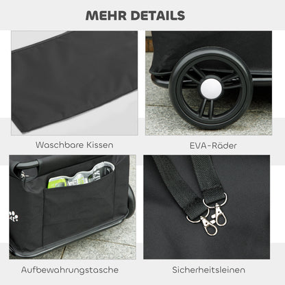 PawHut Hundewagen، مضرب كلاب Hundebuggy لـ Zwergenhunde مضاعف حتى 4 كجم، zusammenklappbarer Katzenbuggy mit Griffstange، Washbarem Kissen، Sicherheitsleinen، Aufbewahrungstasche، 4 Räder، Schwarz