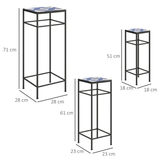 Outsunny 3er-Set Pflanzenständer, 3 verschieden große Gestelle zum Präsentieren von Blumen und anderen Gegenständen, Blau+Weiß