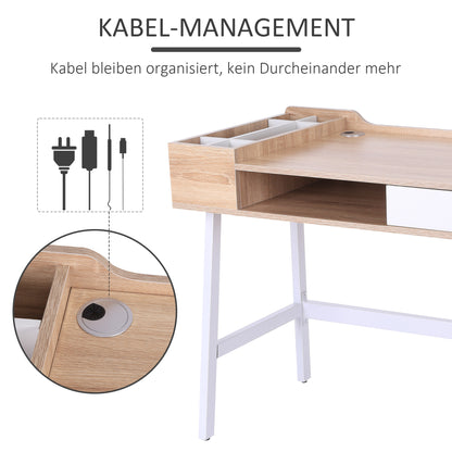 HOMCOM Schreibtisch Computertisch Bürotisch Arbeitstisch PC Tisch vielseitig verwendbar mit sechs Ablagefächern Schublade Breite Tischplatte für Arbeitszimmer Büro und Wohheim Natur 100 x 55 x 81,5 cm