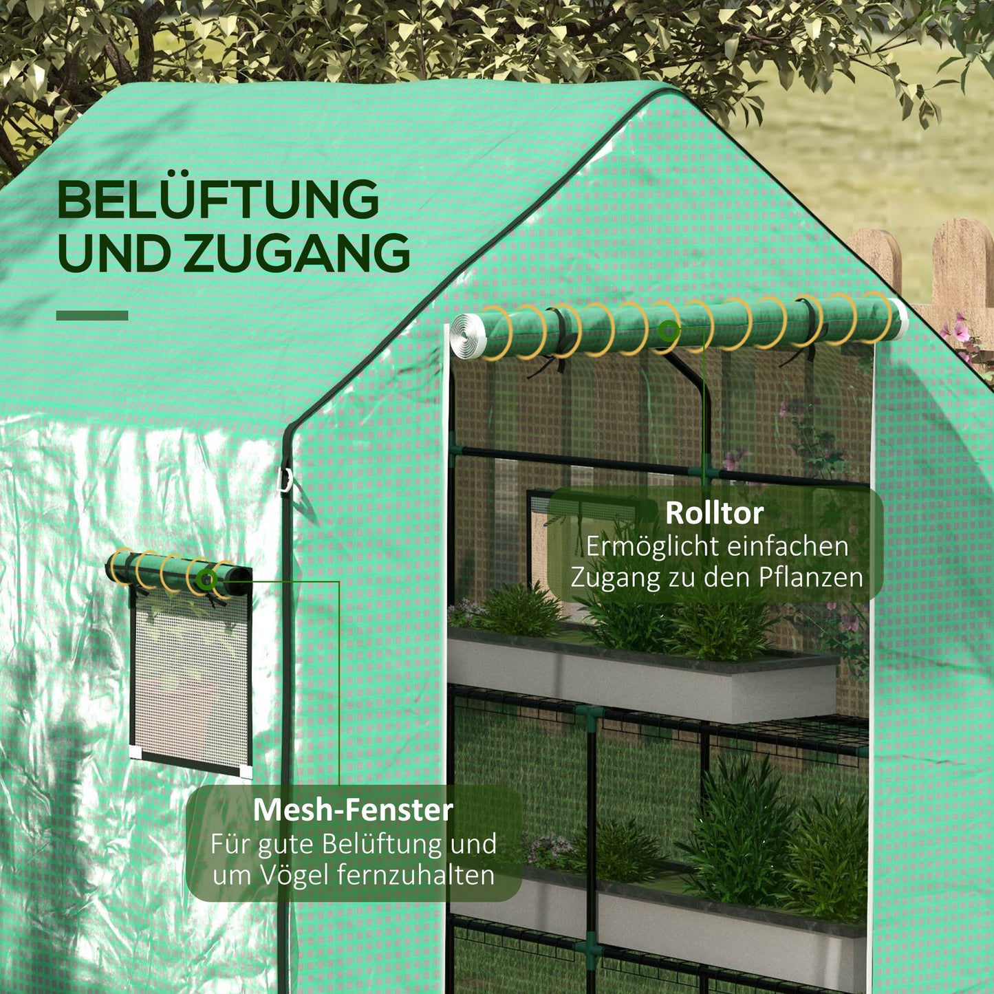 Outsunny Gewächshaus-Folie، Ersatzplane، waterserdicht، aufrollabare Fenster &amp; Tür، 140 × 143 × 190 سم، Grün