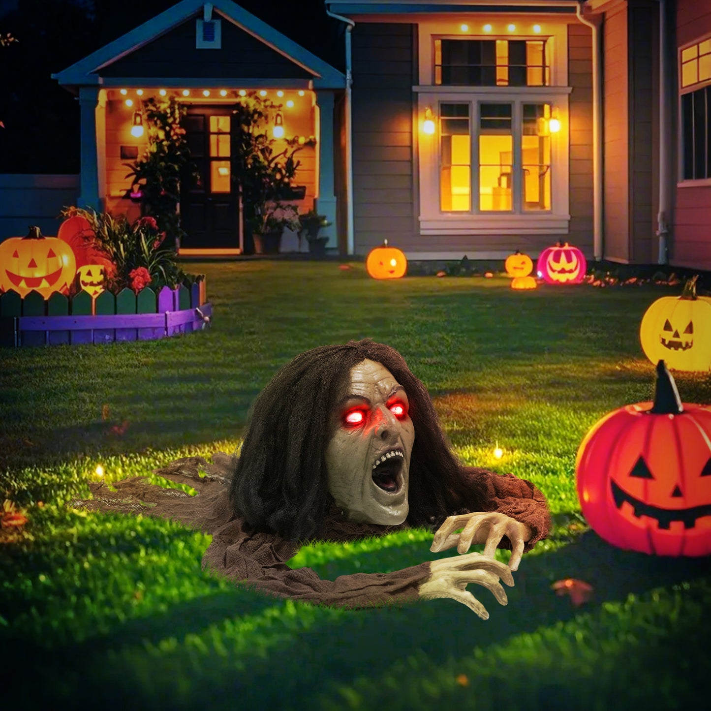 Outsunny Kriechende Zombie-Dekoration für Halloween, Sounds, Lichter, Batteriebetrieb
