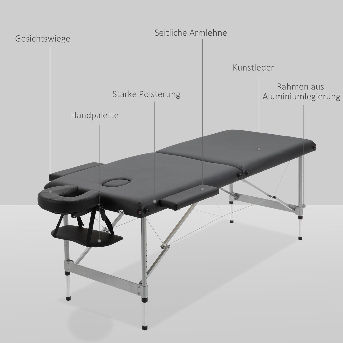 HOMCOM Massageliege klappbar, inkl. Gesichtsöffnung, Armlehnen, Handablagen, Massageliege mobil, 186 cm x 71 cm x 83 cm