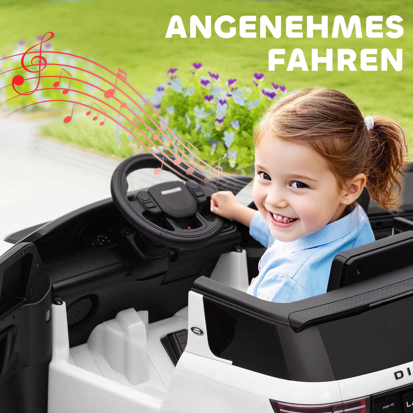 AIYAPLAY Kinder-Elektroauto, 12V Kinderfahrzeug mit Fernbedienung, LED-Lichtern, Musik und Hupe, 3-6 Jahre, Weiß
