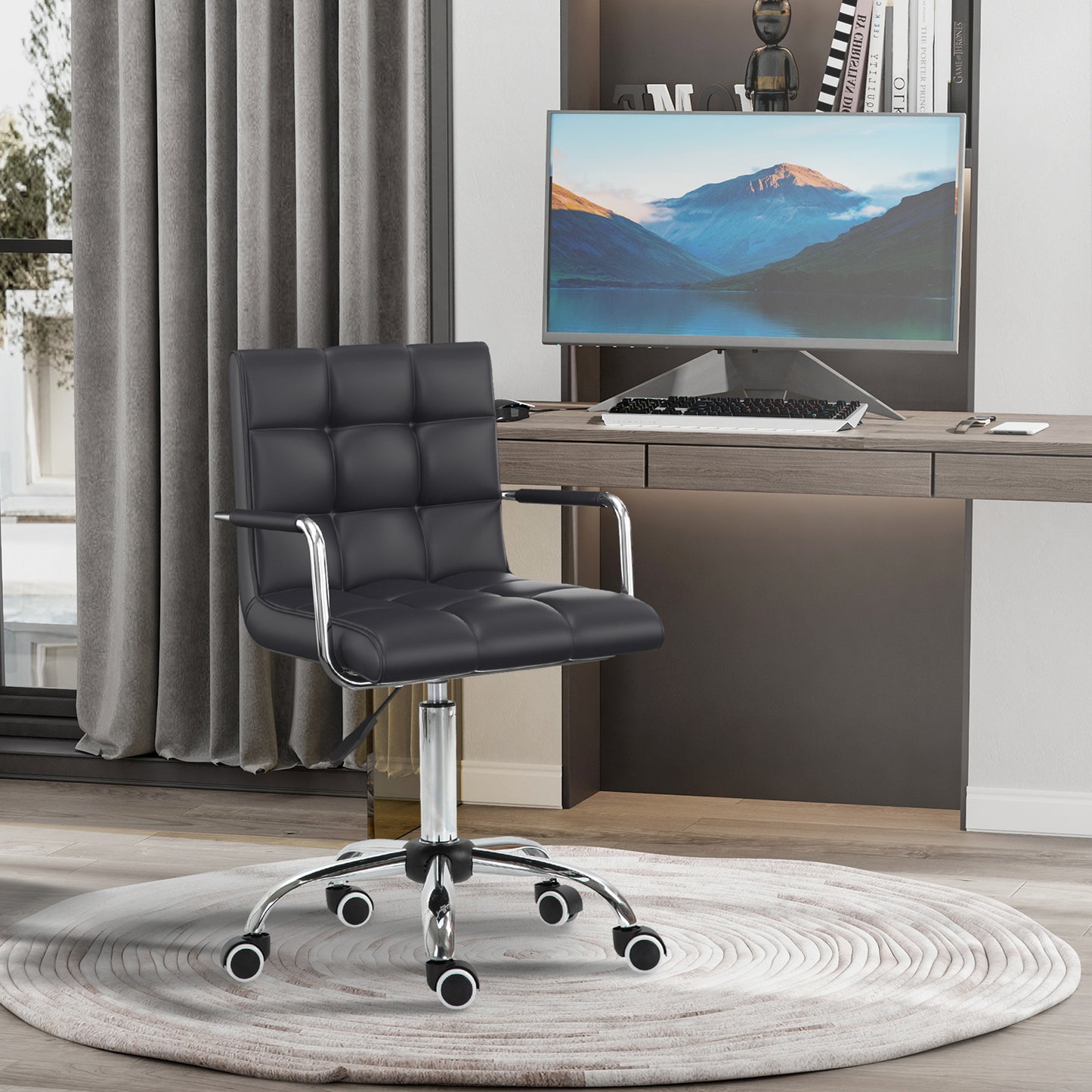 HOMCOM Bürostuhl im Retrodesign، höhenverstellbar، 5 رولين، 52,5 سم × 54 سم × 99 سم، أسود