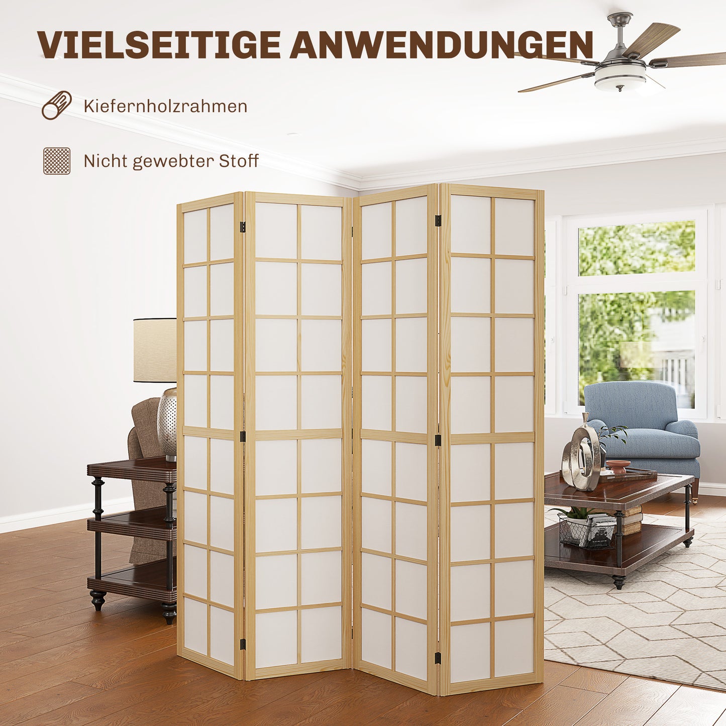 HOMCOM Faltbarer Raumtrenner, freistehender Sichtschutz für Wohnzimmer, Schlafzimmer, Büro, 160 x 170 cm