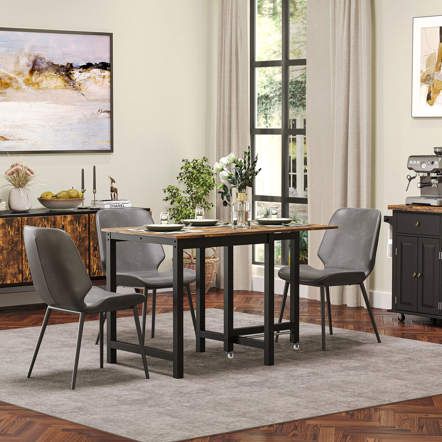 HOMCOM Faltbarer Esstisch، Industrieller Tisch، klappbar، aus Metall und Holz، platzsparend، Braun
