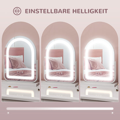 HOMCOM Kosmetikspiegel mit LED-Beleuchtung, 3 Lichttemperaturen, drehbar, Touch-Steuerung, Weiß