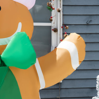 HOMCOM Aufblasbare Weihnachtsdeko 1,83 m Lebkuchenmann mit Schleife, 3 LEDs, internes Gebläse Gartendeko