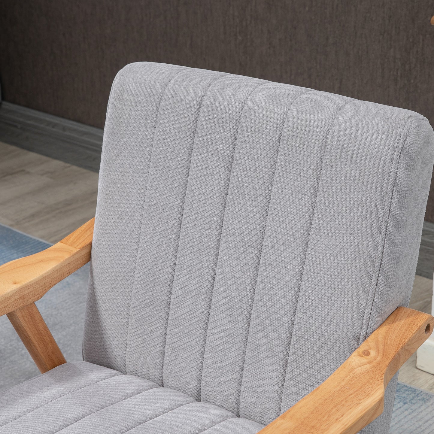 HOMCOM Sessel im Skandi-Design, bis 120 kg, Samtoptik, Massivholz; 68 cm x 74 cm x 82 cm, Natur + Grau