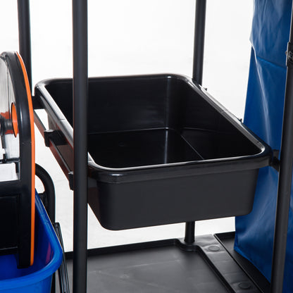 HOMCOM Putzwagen Reinigungswagen Wischwagen Systemwagen mit 4 leichtgängigen Rollen Schwarz+Blau+Orange 111 × 63,3 × 103 cm
