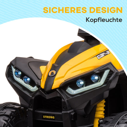 HOMCOM Elektro-Kinderquad, LED-Scheinwerfer, MP3-Player, Stoßdämpfer, ergonomischer Sitz, Gelb+Schwarz