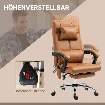 Vinsetto Bürostuhl mit Massagefunktion, ergonomisch, 66x67x115-123cm, Hellbraun