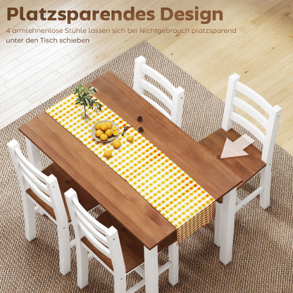 HOMCOM Essgruppenset, Esstisch, 4 Stühle, Esszimmerset, Kiefernholz, Braun+Weiß