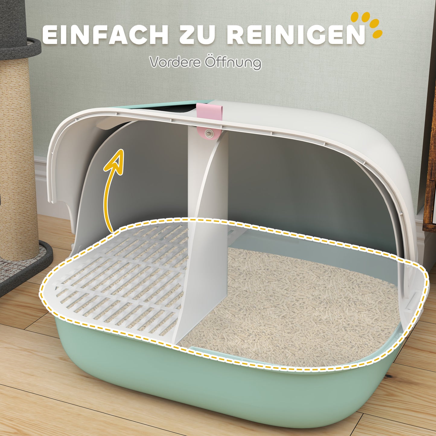 PawHut Katzentoilette mit Deckel, Katzenklo mit internem Kanal, Tür, Schaufel, leicht zu reinigen, Kunststoff, Grün