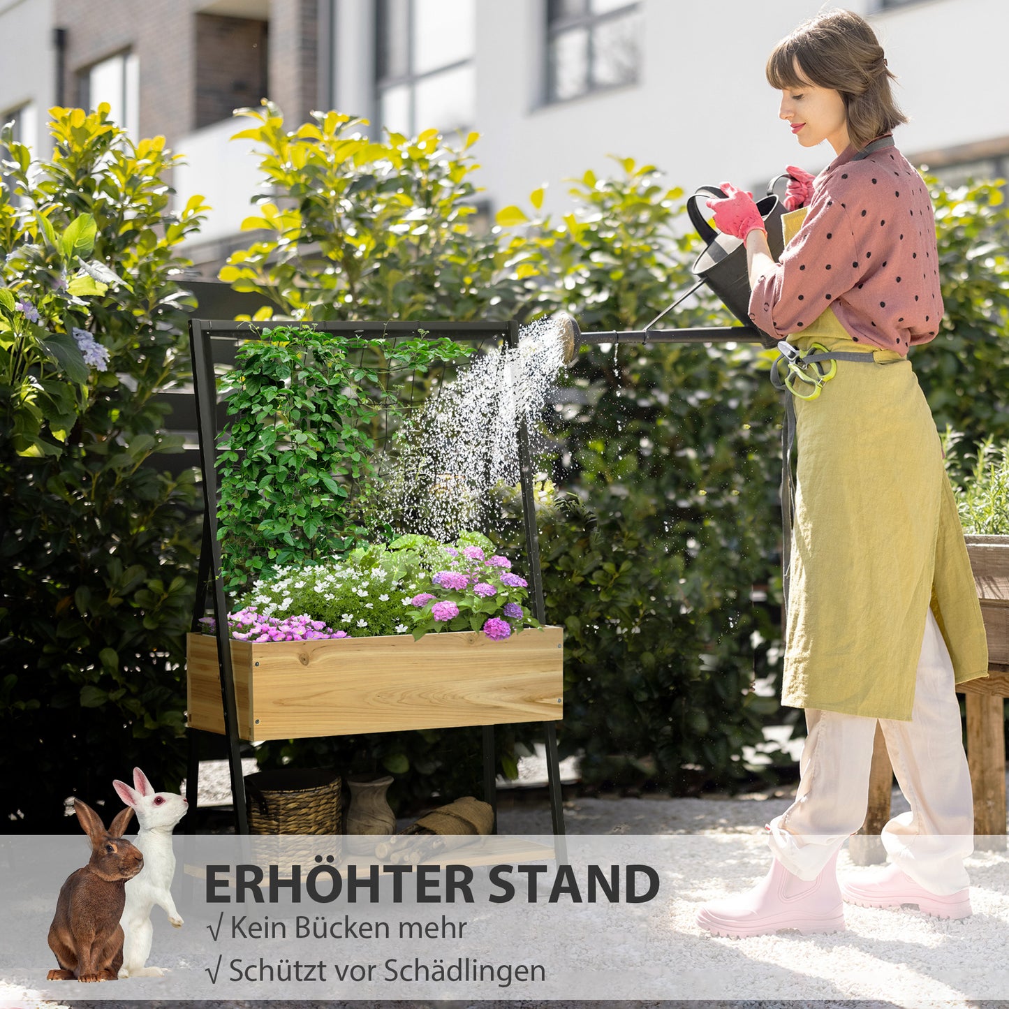Outsunny Hochbeet im Industrie-Design, mit 1 Regal, Innenverkleidung aus Vlies, wetterbeständig, 80 cm x 30 cm x 125 cm