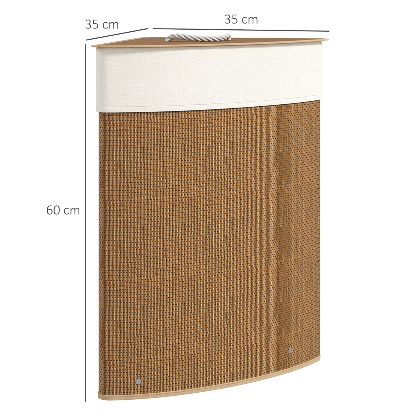 HOMCOM Wäschekorb im Eckdesign, Bambusgeflecht, 55 Liter, Stoffbeutel, Metallrahmen, Braun