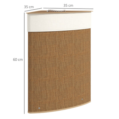 HOMCOM Wäschekorb im Eckdesign, Bambusgeflecht, 55 Liter, Stoffbeutel, Metallrahmen, Braun