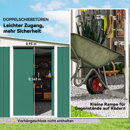 Outsunny Metall-Geräteschuppen Schrägdach verriegelbare Doppeltür 2,8 x 3,45 x 2,01m Grün