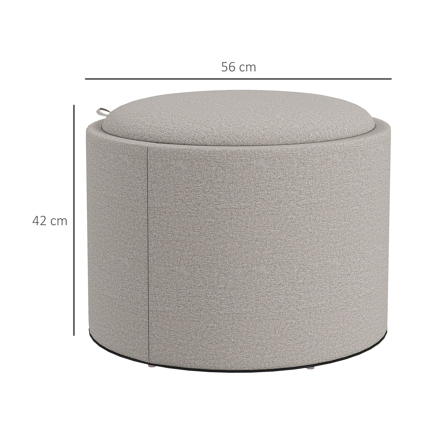 HOMCOM Hocker Polsterhocker, Leinen, versteckter Stauraum, umkehrbarer Deckel, 56cm x 56 cm x 42 cm, Hellgrau + Natur