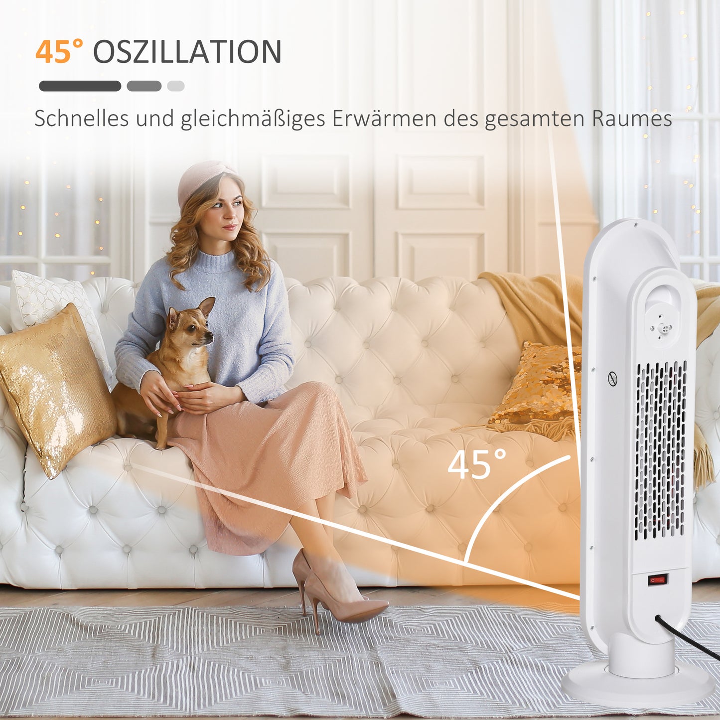 HOMCOM Heizlüfter 24h Stunden-Timer 2000W 2 Modi Oszillation Metall Weiß + Schwarz