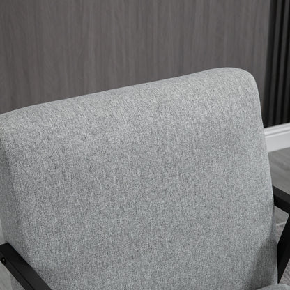 HOMCOM Akzentsessel im Skandidesign, Ruhesessel ,Akzentstuhl, Leinenoptik, Kautschukholz, Grau + Schwarz + Braun