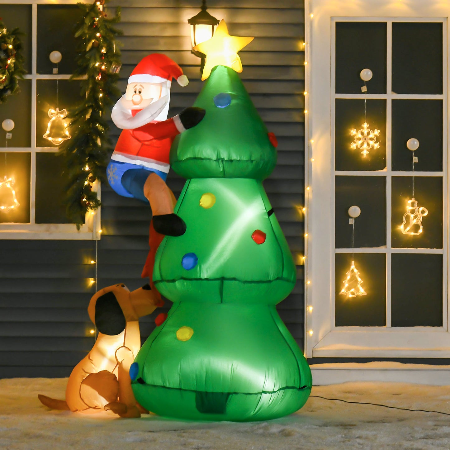 HOMCOM Aufblasbarer Weihnachtsbaum, Weihnachtsdekoration, 1,8 m, inkl. Gebläse, 123 cm x 85 cm x 180 cm, Grün + Rot