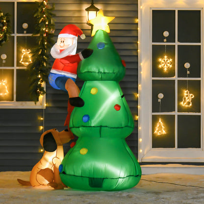 HOMCOM Aufblasbarer Weihnachtsbaum, Weihnachtsdekoration, 1,8 m, inkl. Gebläse, 123 cm x 85 cm x 180 cm, Grün + Rot