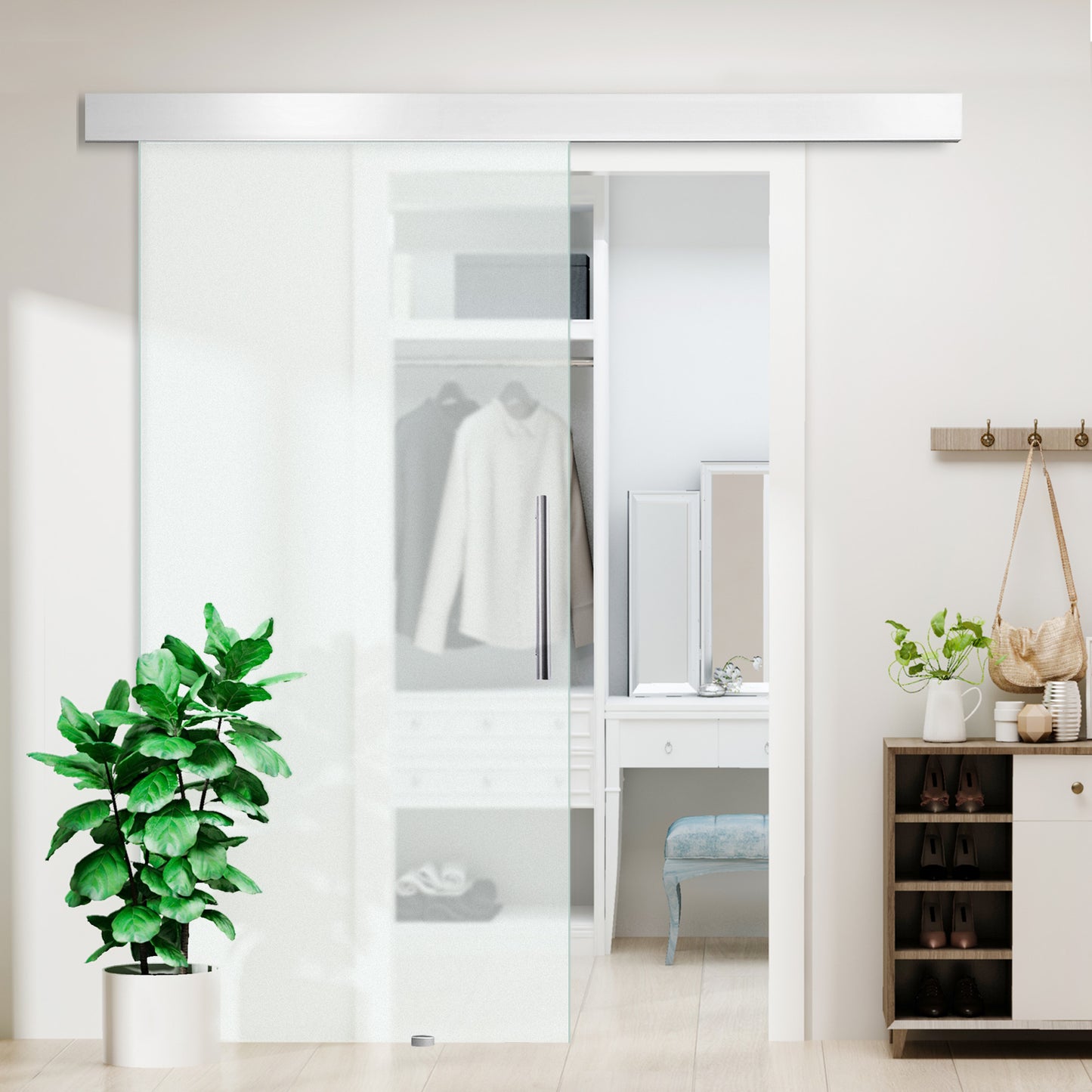 HOMCOM Glasschiebetür mit Griffstange, einseitig satiniert, 102,5 x 205 cm