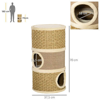PawHut Kratztonne, Höhe 70 cm, Katzenkratzbaum für katzen 3 Ebenen Katzenbaum Kletterbaum Katzenmöbel mit Sisal Plüsch