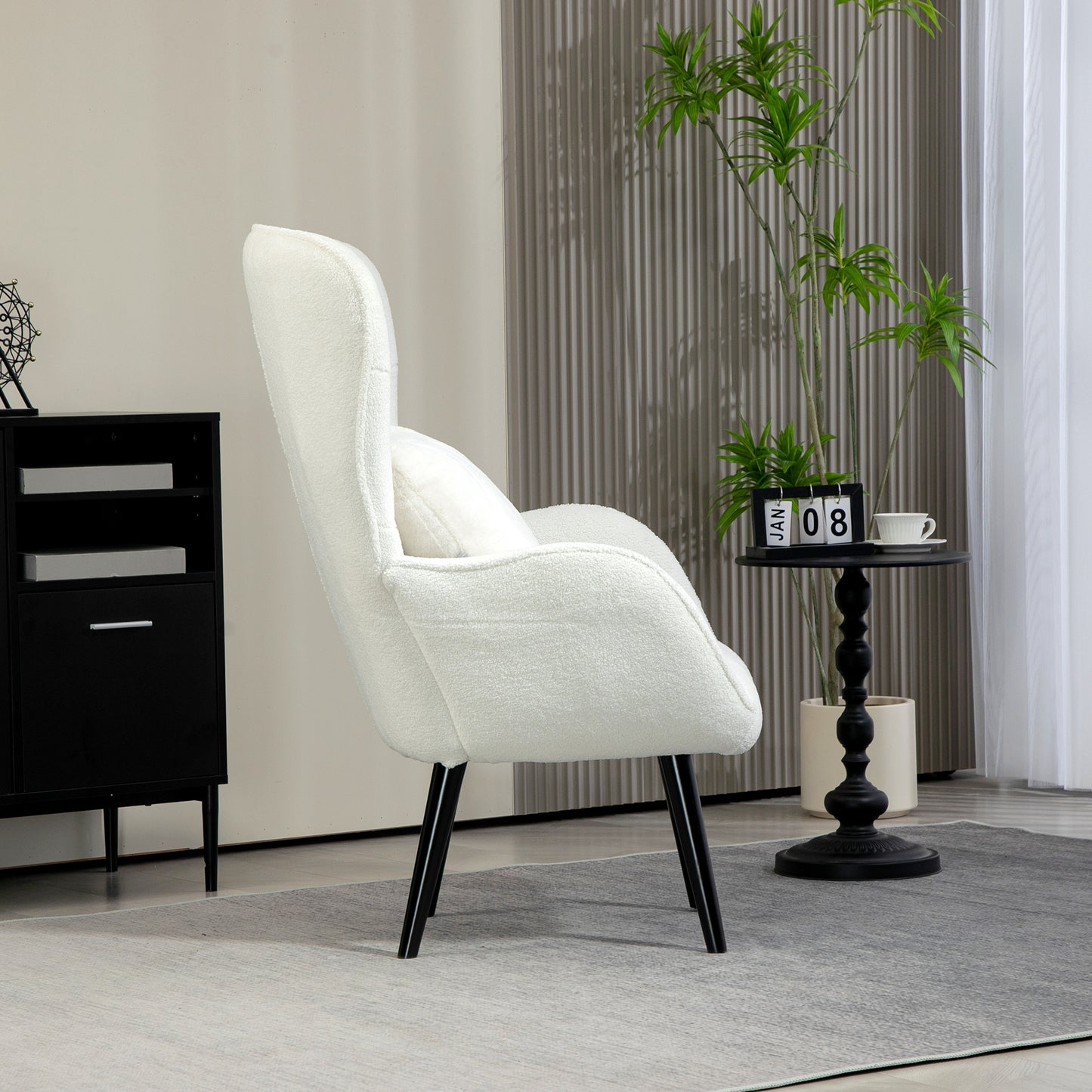HOMCOM Polstersessel mit Rautensteppung, Bezug aus Teddystoff, mit Dekokissen, 88 x 75 x 106 cm, Weiß
