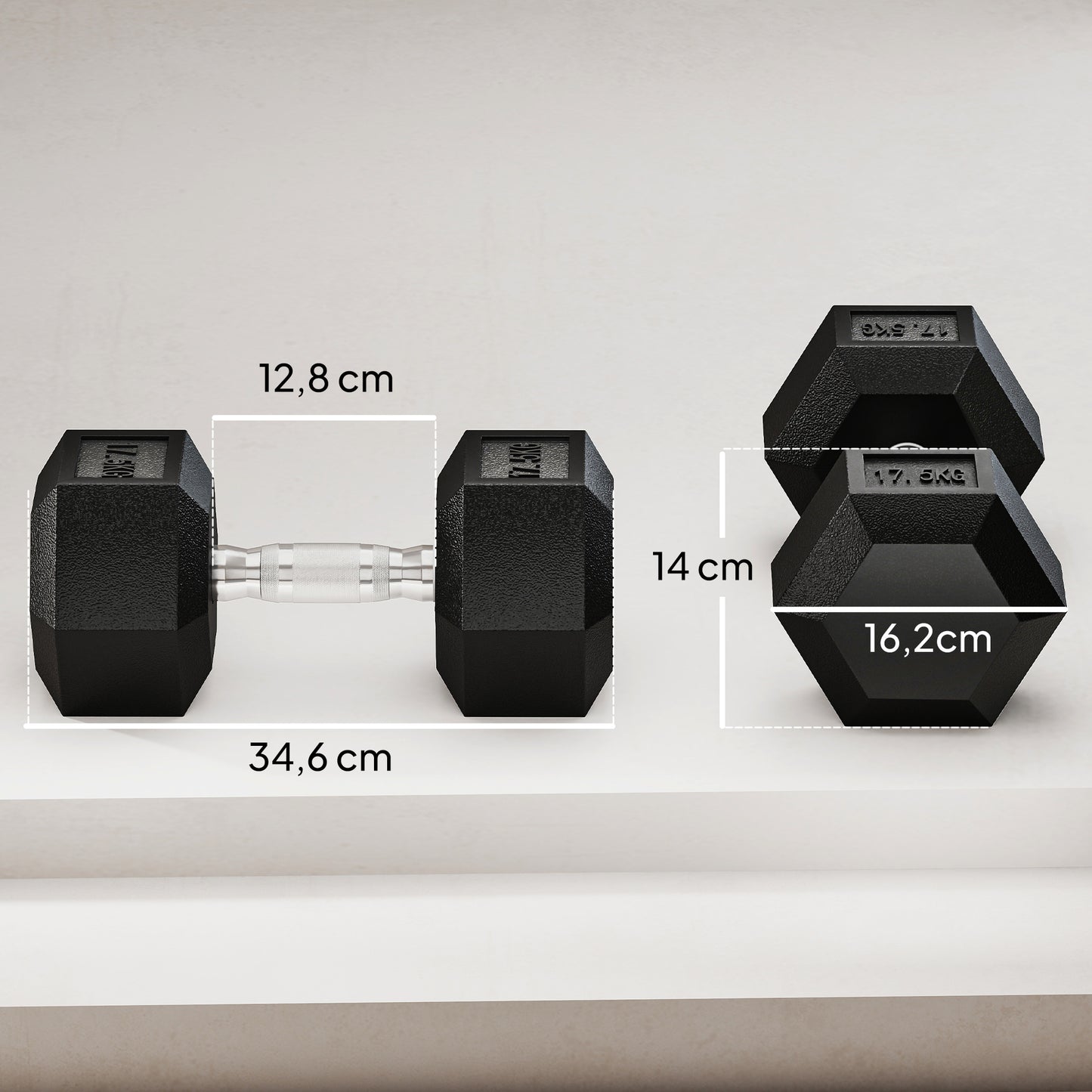 HOMCOM Kurzhantel, 35 kg Hantel, Hantel, Gewicht, Anti-Rutsch-Griff, Schwarz + Silber