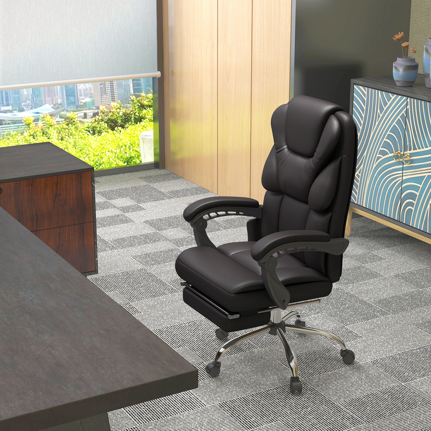 Vinsetto Bürostuhl mit Massagefunktion, ergonomisch, liegefähig, 63x57x118, Braun