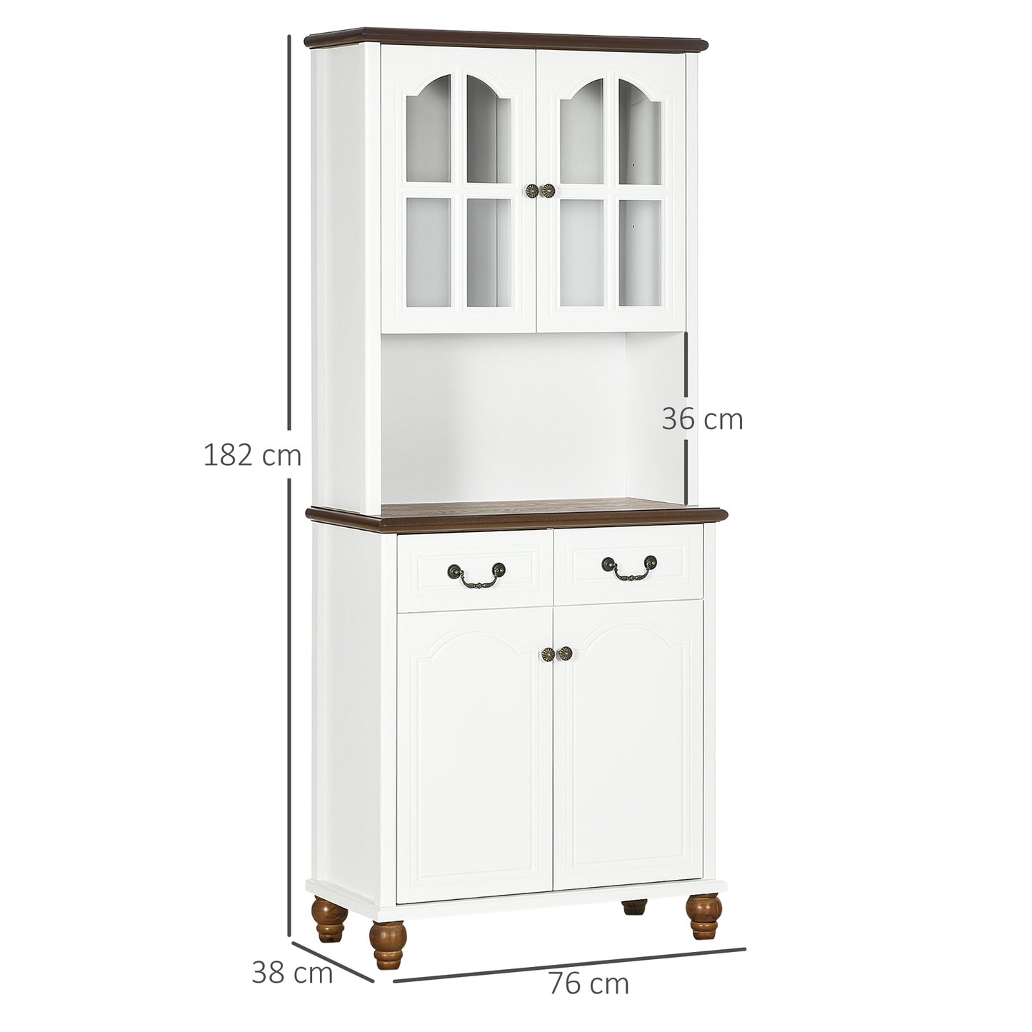 HOMCOM Küchenschrank, Buffet, 2 Schubladen, 2 Schrankfächer, klassisches Design, Weiß+Dunkelbraun, 76 x 38 x 182 cm
