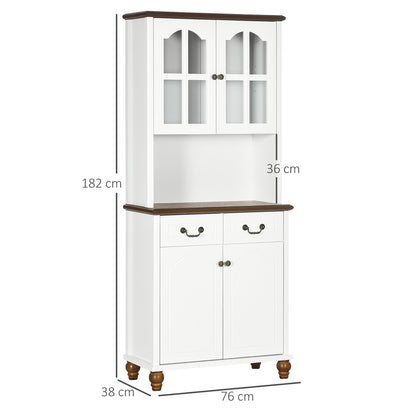 HOMCOM Küchenschrank, Buffet, 2 Schubladen, 2 Schrankfächer, klassisches Design, Weiß+Dunkelbraun, 76 x 38 x 182 cm