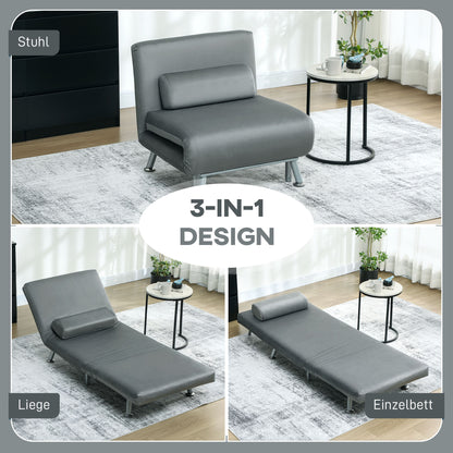HOMCOM Klappsessel mit Bettfunktion، klappbarer Relaxsessel in Samtoptik، Verstellbare Rückenlehne، 75 × 70 × 75 سم، غراو