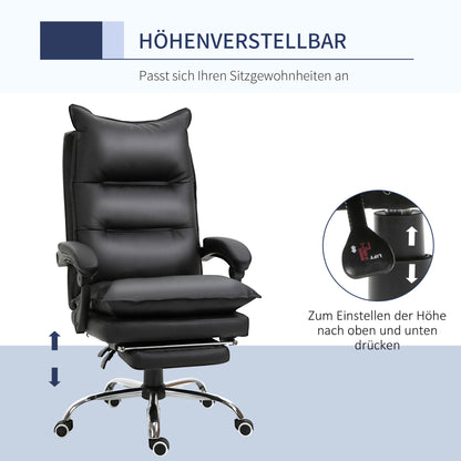 Vinsetto Bürostuhl Ergonomischer Schreibtischstuhl mit Armlehne, Fußstütze, Höhenverstellbarer Drehstuhl aus Kunstleder, Gepolstert Computerstuhl, Schwarz