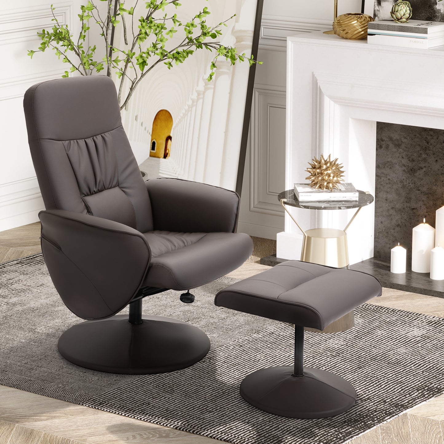 HOMCOM 2-teiliges Sessel-Set, Sessel mit Fußhocker, Relaxsessel mit Fußhocker, höhenverstellbar, neigbare Rückenlehne, Braun