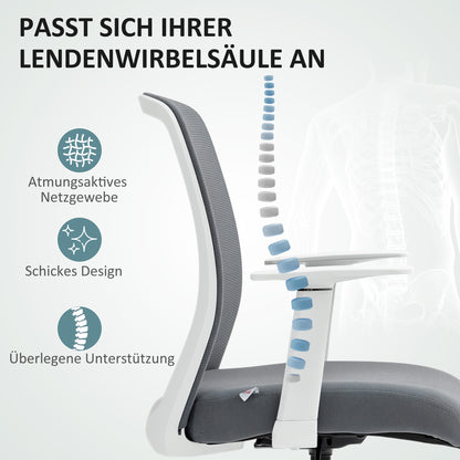 HOMCOM Schreibtischstuhl, drehbar, rollbar, Netzrücken, Schaumstoffkissen, Grau