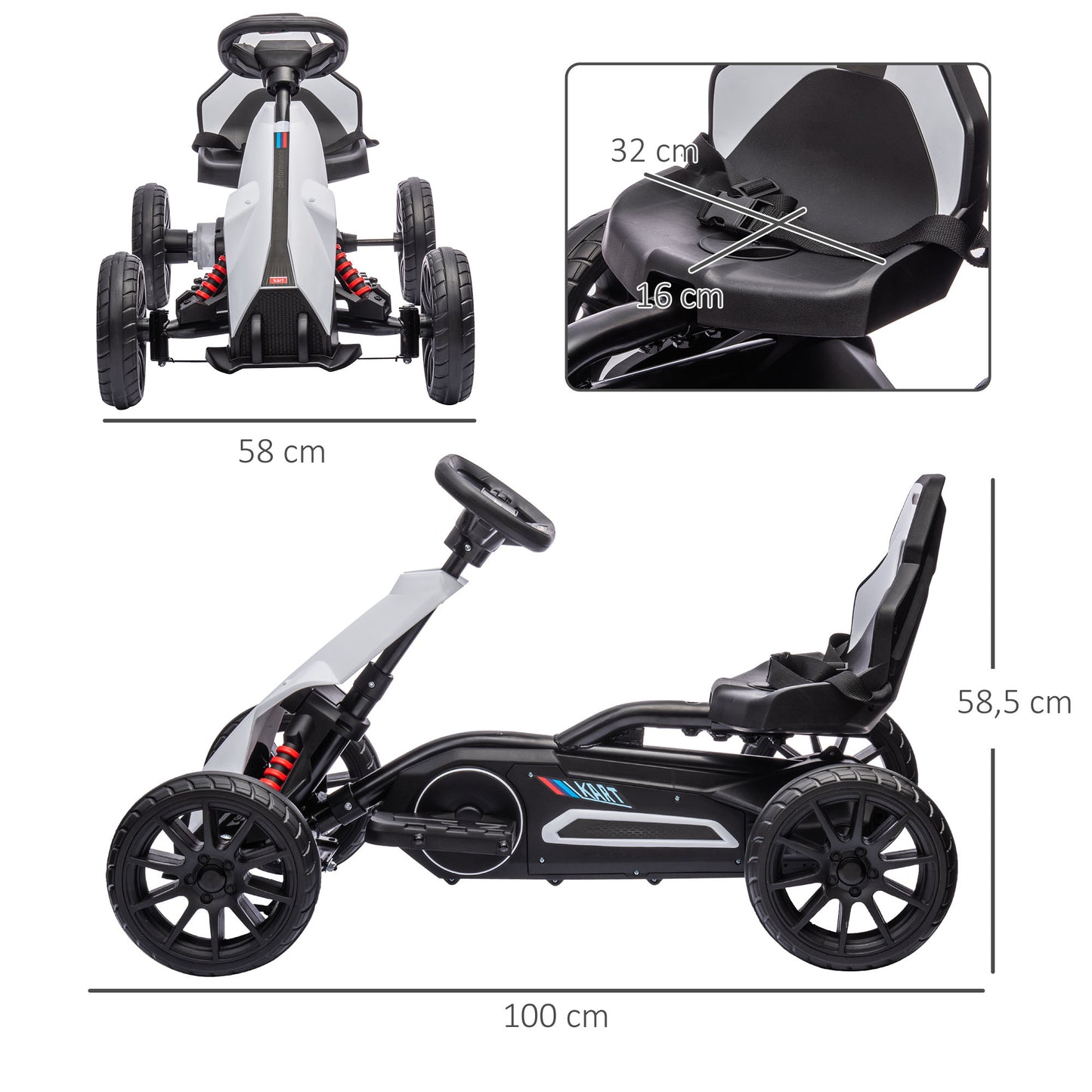 HOMCOM Go-Kart für Kinder, Elektro-Kart, bis 5 km/h, Sicherheitsgurt, Sitz mit Rückenlehne, Kunststoff, Metall, Weiß