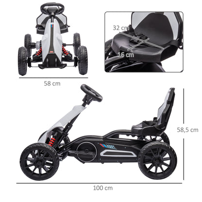 HOMCOM Go-Kart für Kinder, Elektro-Kart, bis 5 km/h, Sicherheitsgurt, Sitz mit Rückenlehne, Kunststoff, Metall, Weiß