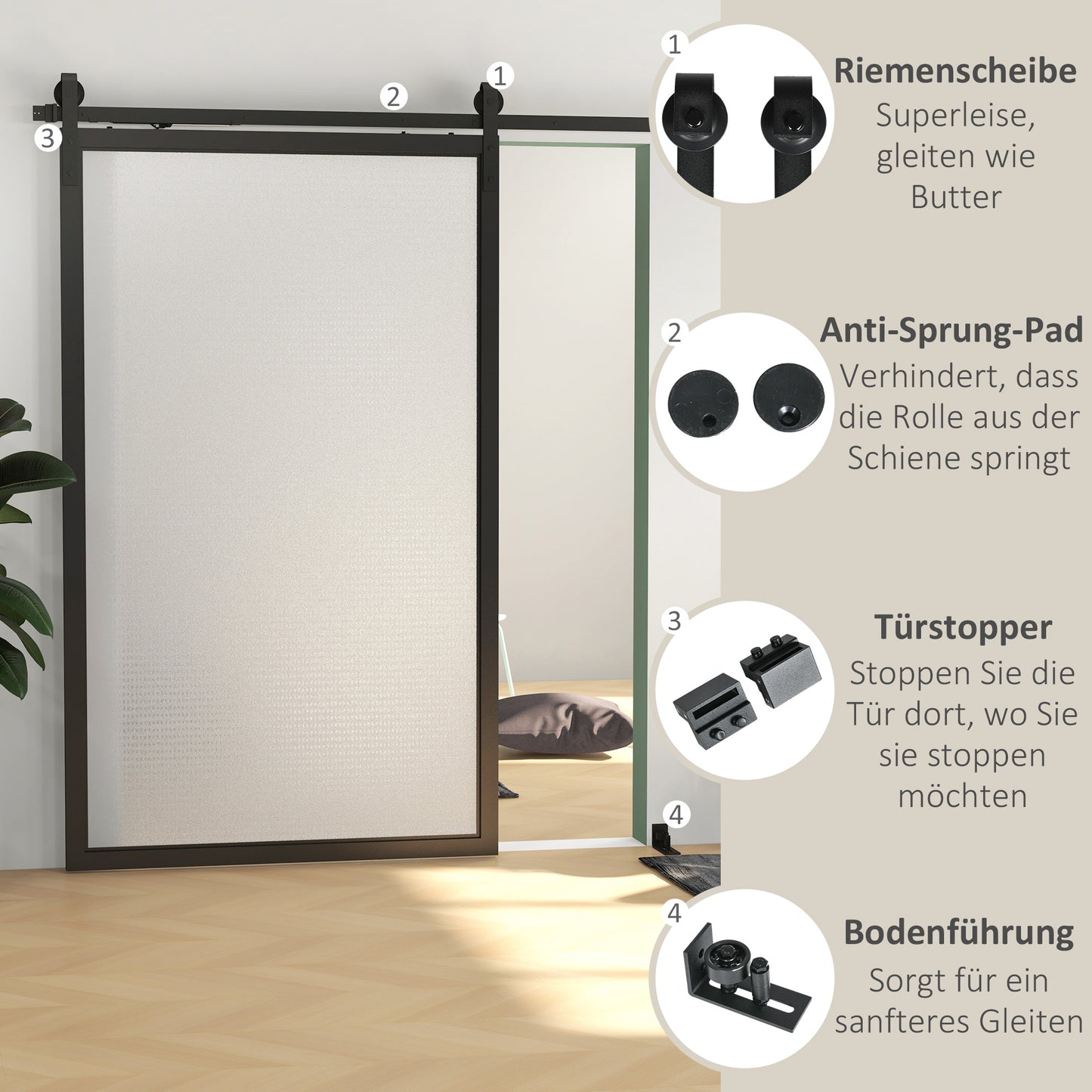 HOMCOM Schiebetür-Bausatz, leise & leichtgängig, für Holz- & Zementwände, 244cm, Stahl, Schwarz