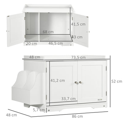PawHut Katzentoilette, Katzenhaus, mit Trennwand, magnetischer Doppeltür, seitlicher Ablage, weiß, 86 x 48 x 52cm