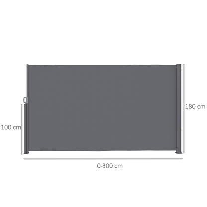 Outsunny Seitenmarkise ausziehbar blickdicht Sichtschutz mit Wandhalterung Beschichtung 300x180cm Dunkelgrau