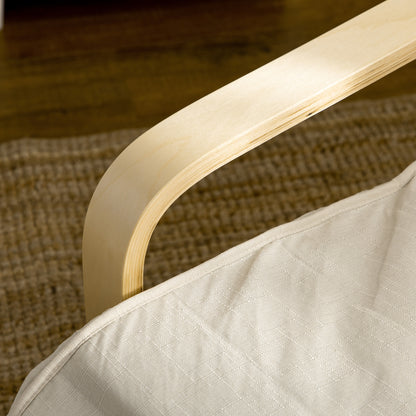HOMCOM Liegestuhl mit Auflage, 5-stufige Fußstütze, Birkenholz, bis 120 kg, 66,5 x 94 x 100 cm, Cremeweiß