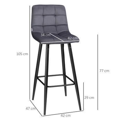 HOMCOM 2er-Set Barhocker mit Fußstütze im Retrodesign 42 cm x 47 cm x 105 cm Grau